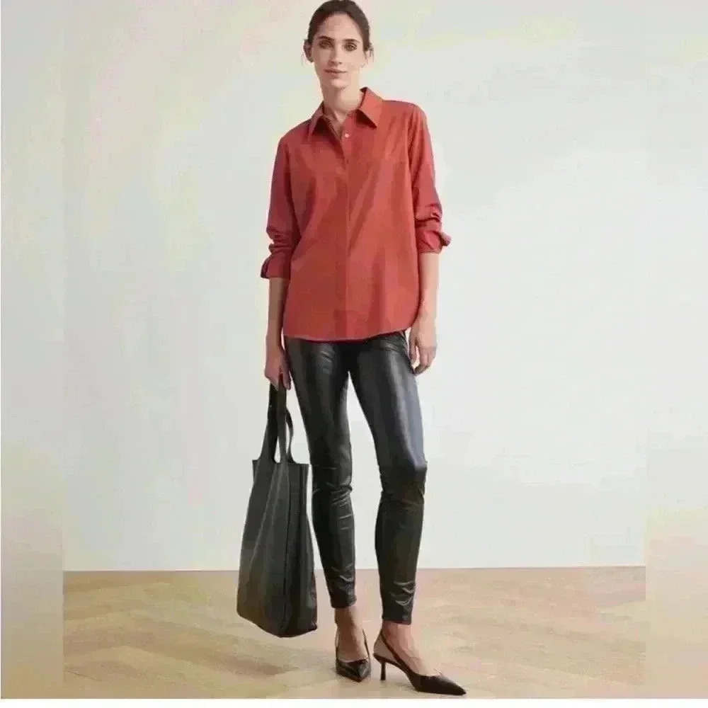 NWT RW&CO Faux-Leather Brown High-Waist Slim Leggings Women's Size XXL